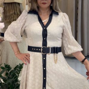 پیراهن کوتاه سفید لبه سرمه ای