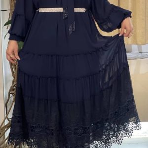 پیراهن سرمه ای دامن تور