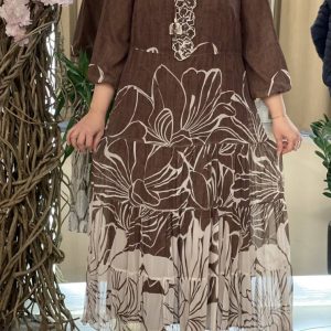 پیراهن قهوه ای سفید طرح گل