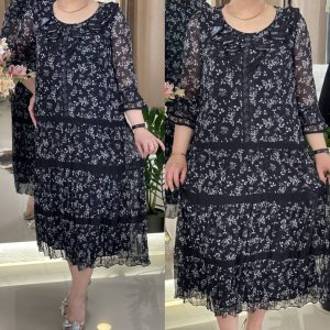 پیراهن سایز بزرگ مشکی گل ریز