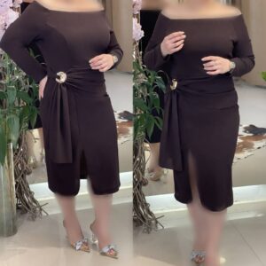 پیراهن قهوه ای یقه دلبر