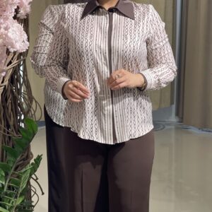 شومیز کرم قهوه ای یقه ساتن